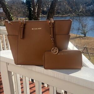 Michael Kors Tan Tote and Wallet Set